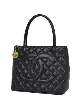 Chanel Reissue Tote Handbag CC Logo Caviar Leather Black